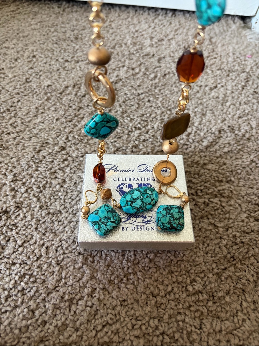 Premier Designs Turquoise, Gold and Amber Statement Necklace